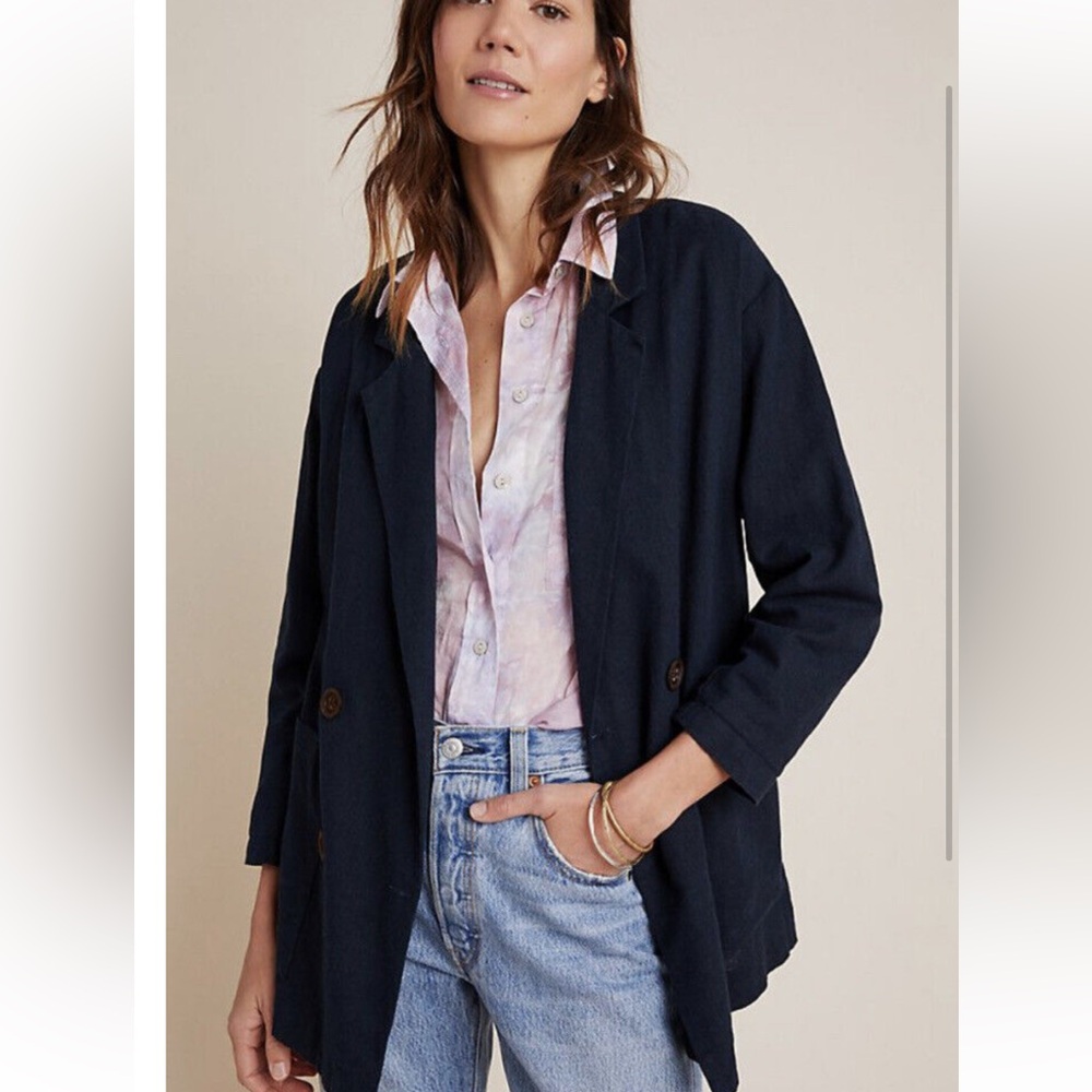 NWT Anthropologie AMADI Kaye relaxed fit oversized blazer linen blend s